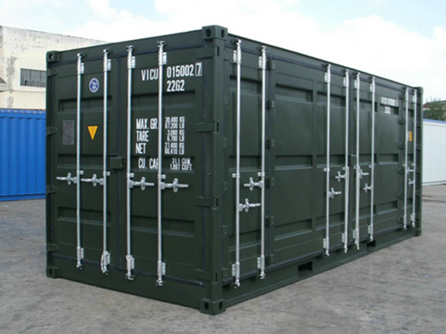 20ft shipping container in green with full side opening