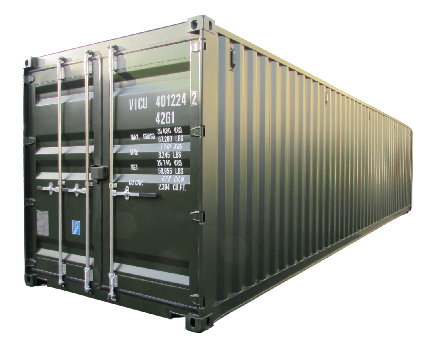 40ft container in RAL 6007 green.