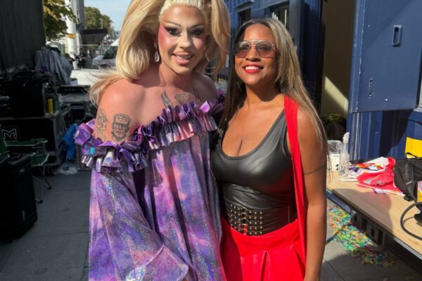Aura Jay and Celena Cherry from the Honeyz pictured outside Storage on Site cabins at Southampton Pride