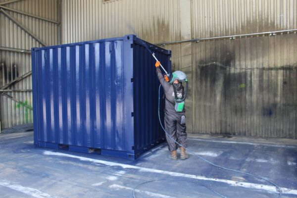 Unit being sprayed in our new paint bay | RAL Blue 5013 | Storage on Site
