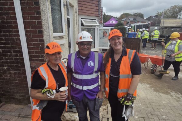 Julie, Billy the Electrician from DIY SOS and Libbie on site of the DIY SOS build in Southampton